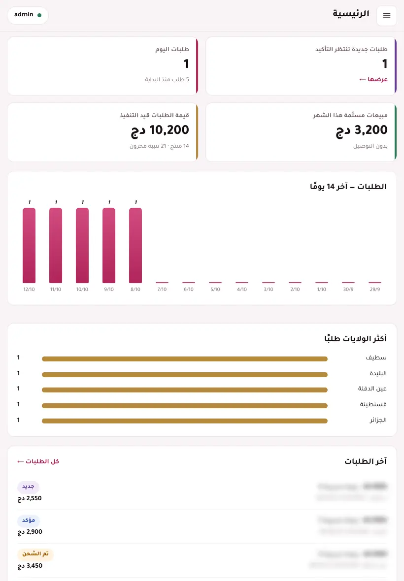 الطلبيات والتوصيل