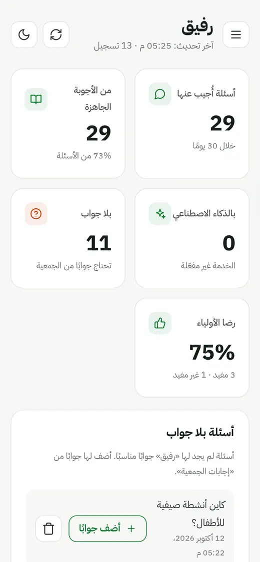 متابعة «رفيق» من الهاتف (بيانات تجريبية)